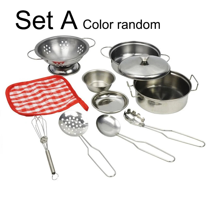 Accesorios para juego de imitación de cocina, juguetes con utensilios de cocina de acero inoxidable, juego de ollas y sartenes, utensilios de cocina, herramienta de aprendizaje para regalos