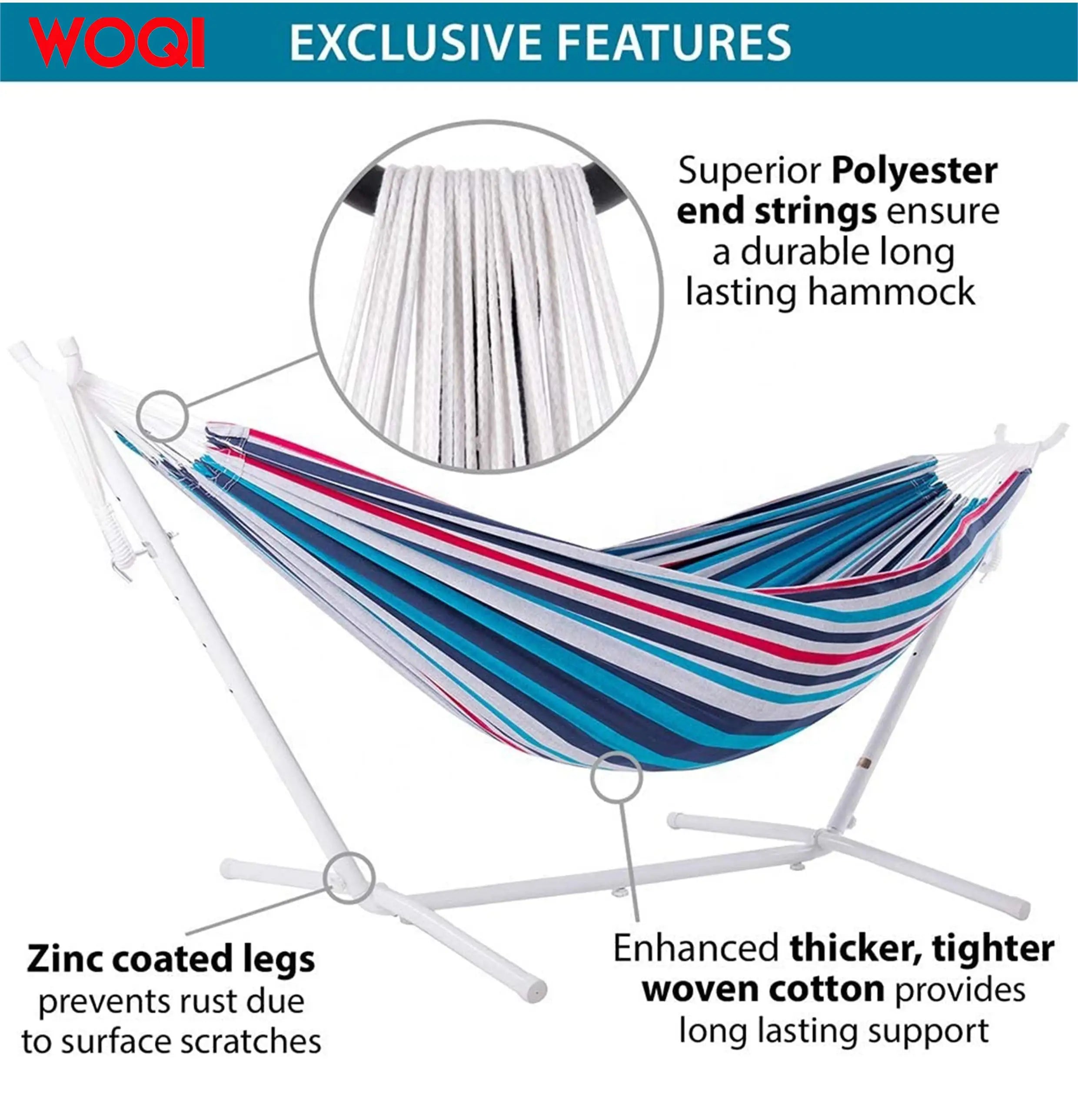 WOQI Hamaca plegable grande con flecos de macramé brasileño doble para acampar con soporte y bolsa de transporte