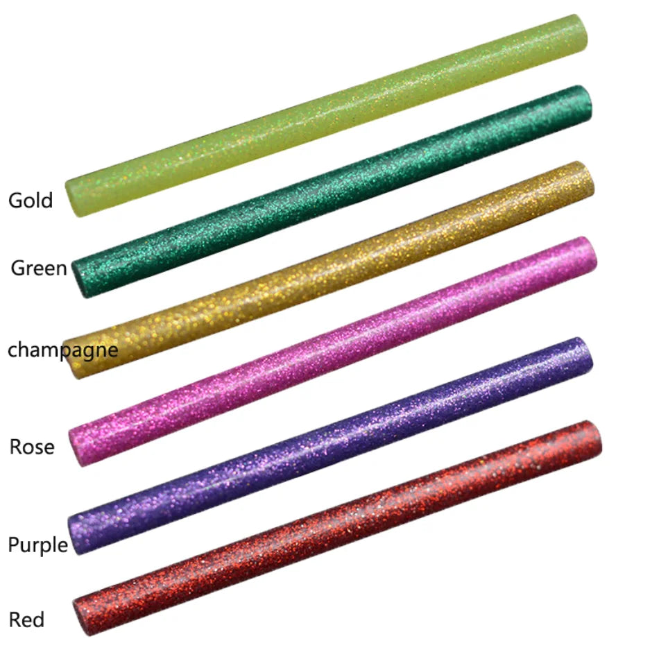 10 Uds. De barras de pegamento termofusible coloridas para pistola de pegamento eléctrica, palo de cera con purpurina adhesiva de 7mm, herramienta de reparación DIY para manualidades en el hogar