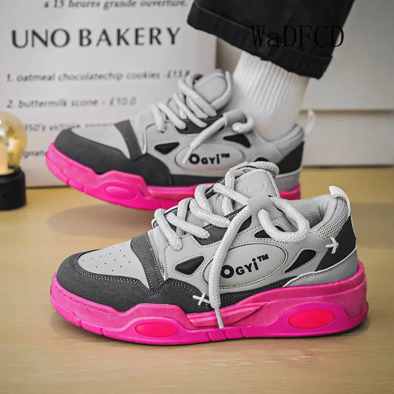 Zapatillas de deporte gruesas para hombre, zapatos de suela suave para correr, informales, de cuero de microfibra, transpirables, con plataforma aumentada de altura