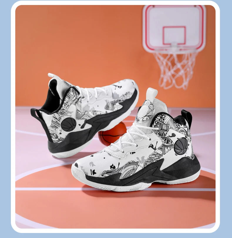 Zapatillas de baloncesto de moda para niños, zapatillas altas, zapatillas deportivas informales para niños, zapatillas de gimnasio antideslizantes con protección en el tobillo para niños