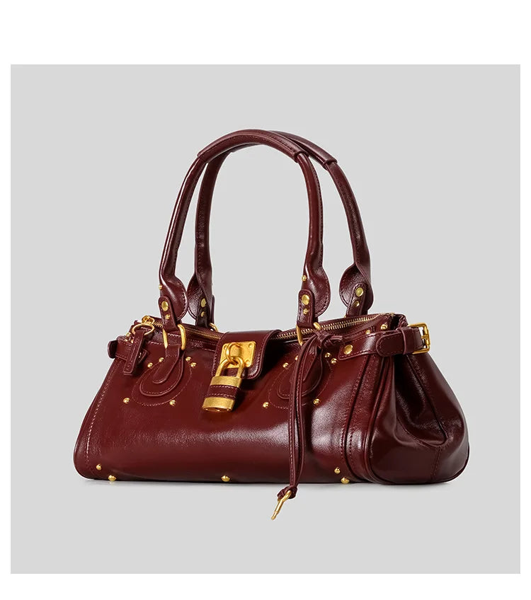 Bolso con Cabeza de Candado Retro, Bolso con Almohada con Remaches, Bolso de Chica Estilo Millennium, Bolso Cruzado para Ir al Trabajo