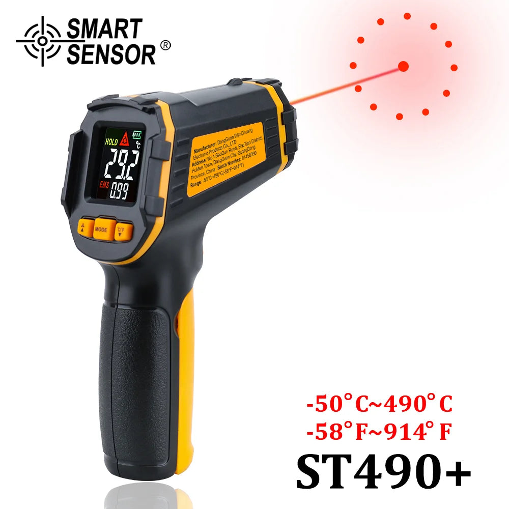Termómetro infrarrojo Digital medidor de temperatura láser pirómetro sin contacto higrómetro IR Termometro Color LCD alarma de luz
