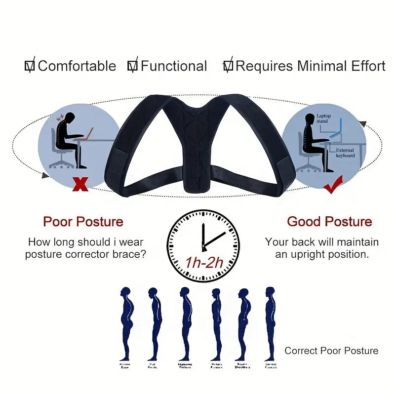 Cinturón correctivo jorobado, soporte correctivo para adultos, cinturón corrector de postura para clavícula, Protector de espalda deportivo, vendaje elástico