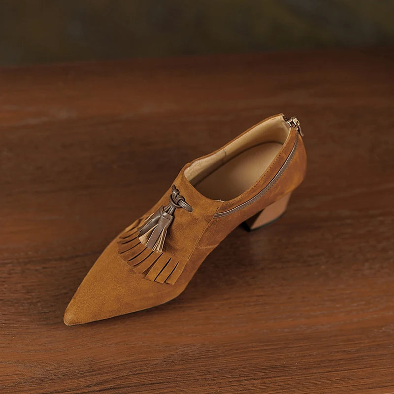 2025 primavera zapatos de mujer puntiagudos tacón grueso zapatos de tacón alto de gamuza de oveja zapatos con hebilla de cinturón para mujer zapatos de mujer