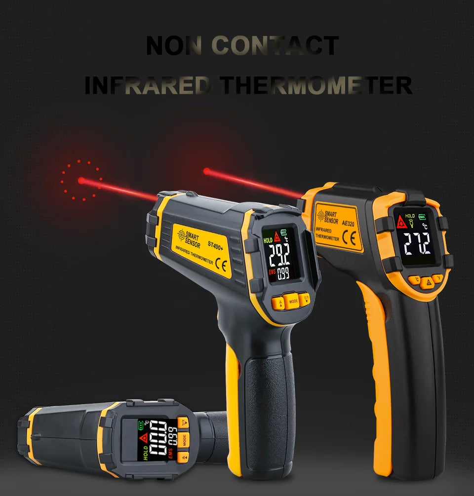Termómetro infrarrojo Digital medidor de temperatura láser pirómetro sin contacto higrómetro IR Termometro Color LCD alarma de luz