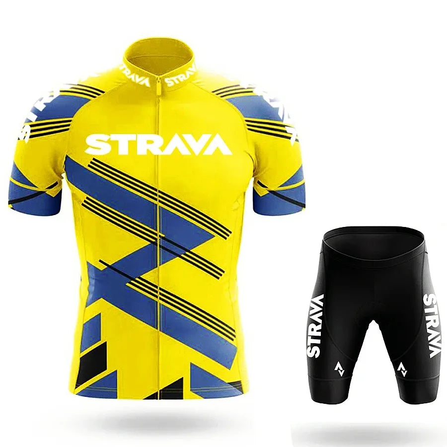 Strava-Conjunto de ciclismo para hombre, pantalones cortos para bicicleta, conjunto deportivo para bicicleta de carretera, Jersey para ciclismo de montaña, ropa transpirable de verano, uniforme profesional