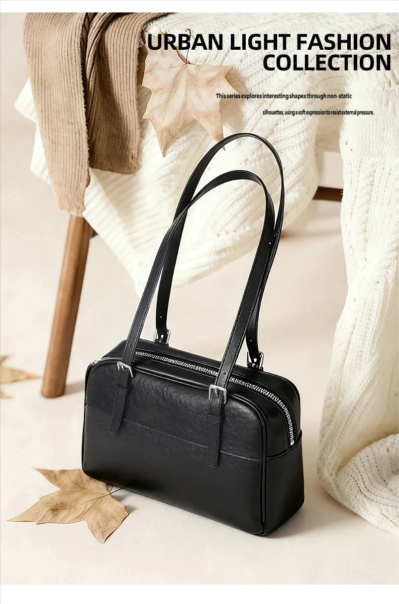 Bolso de Mano para Mujer 2025, Nuevo Bolso Boston, Bolso Bowling, Bolso de Hombro de Cuero Genuino, Bolso de Mujer