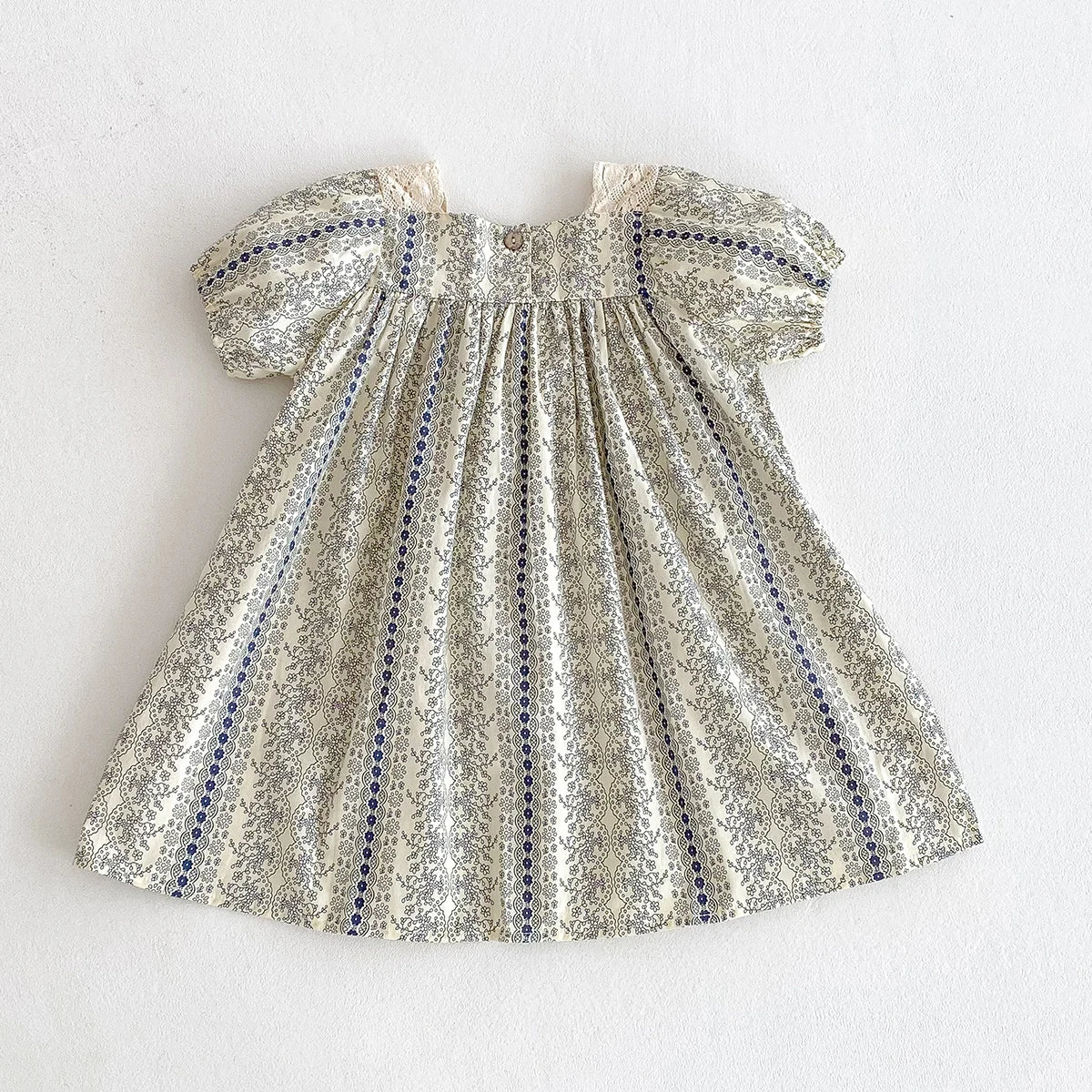 Vestido Vintage de encaje Floral para niña, Vestido de princesa de manga corta, Vestido de verano, disfraces informales, ropa para niños, ropa para niños