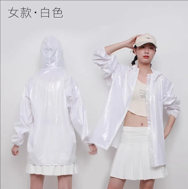 Chaqueta de TPU de talla grande para hombre y mujer, abrigo superior impermeable de manga larga con capucha y cremallera, impermeable para deportes al aire libre