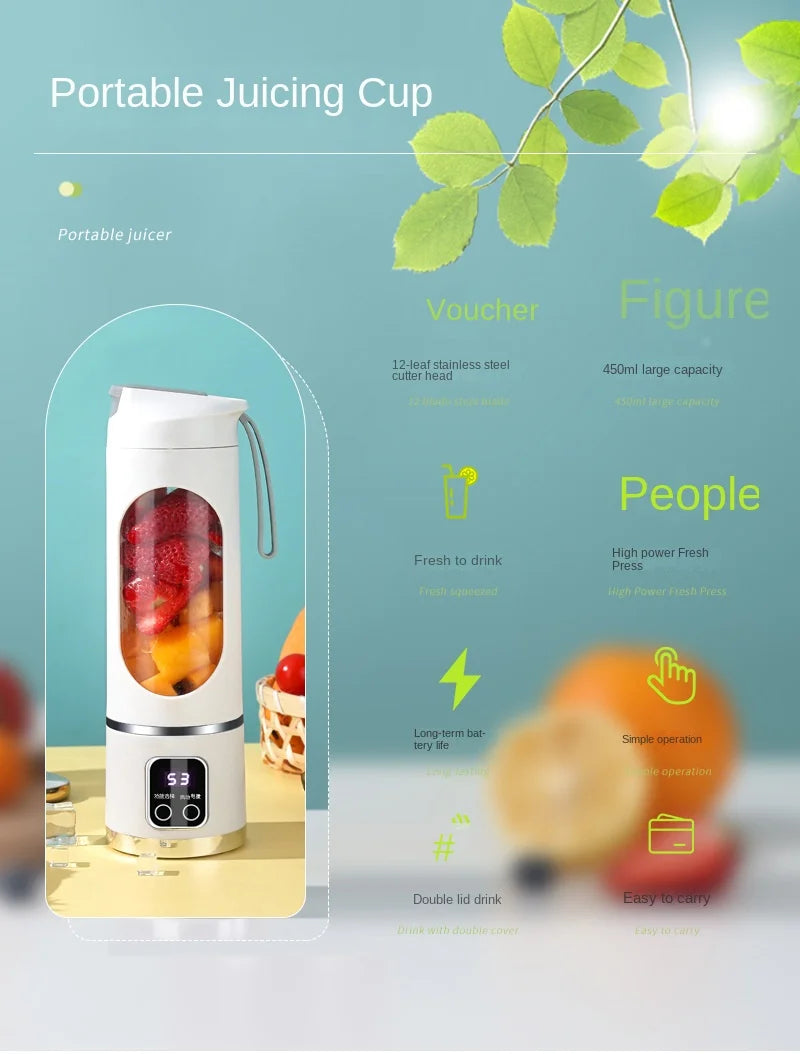 Máquina mezcladora doméstica, licuadora portátil, exprimidor eléctrico triturado con 3 velocidades, 450ML, gran capacidad, pantalla Digital, taza de jugo