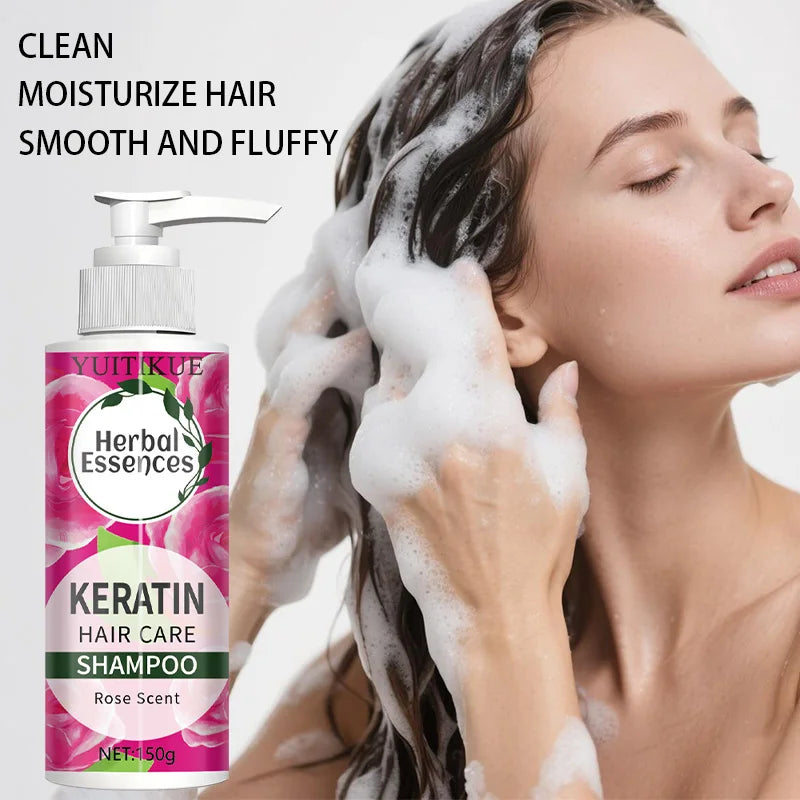 Champú de queratina con aroma a rosa clara, nutritivo, control de aceite y brillo para el cabello.