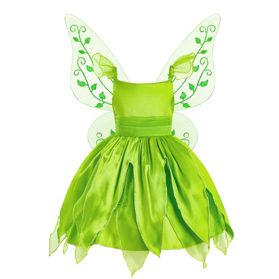 Vestido de Hada de las flores para niñas, vestido de princesa con alas, disfraz de princesa de Halloween, fiesta de elfos, Tinkerbell, vestido de campanilla
