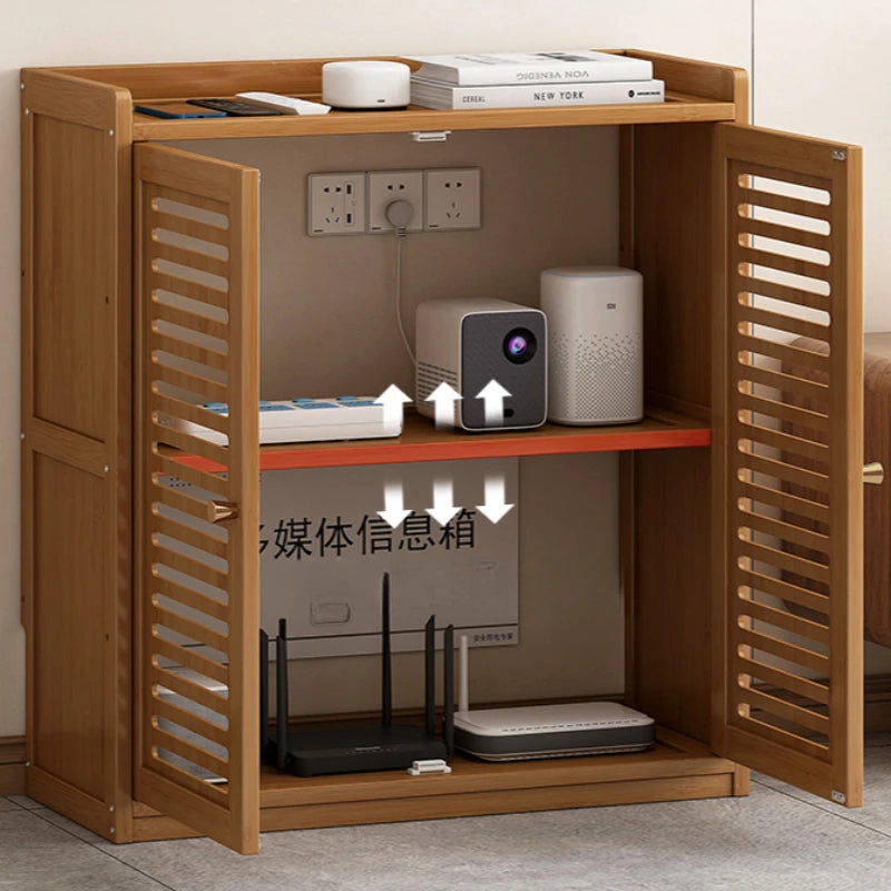 Caja de almacenamiento de enrutador de madera maciza, organizador de gabinete Multimedia, estante multimedia a prueba de polvo, estante de módem WiFi para configuración de electrónica del hogar