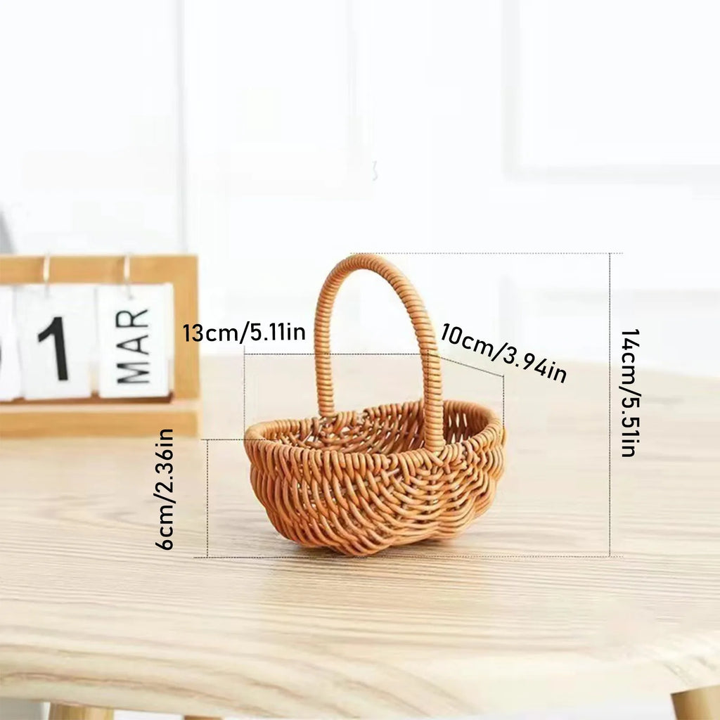 Cesta tejida de imitación de ratán con asa, decoración del hogar, cestas de almacenamiento trenzadas, frutas y verduras, flores
