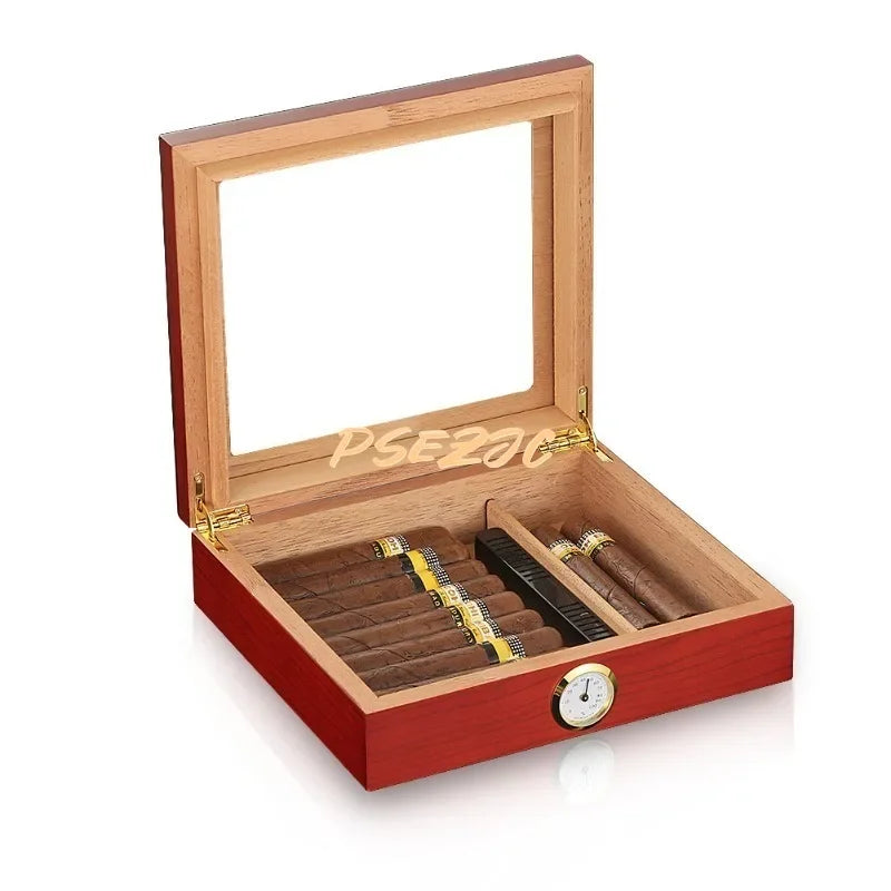 Caja de cigarrillos de almacenamiento hidratante para viaje, de madera de cedro, Simple y portátil, de gran capacidad, pantalla superior de vidrio