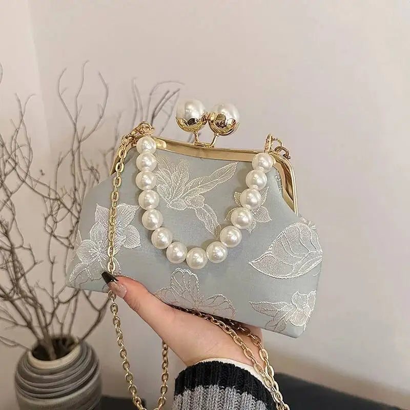 Bolso de mano bordado de estilo bohemio para mujer, bolsos de hombro con patrón floral, elegante bolso con correa de cadena y asa de metal, cartera de regalo