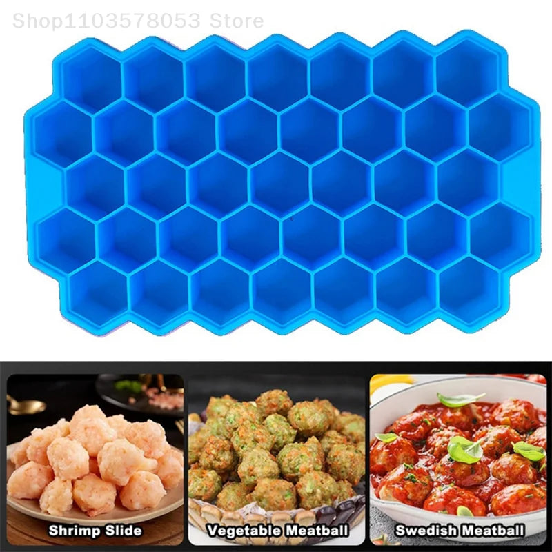 Molde de silicona para albóndigas de 37 rejillas con tapa, fabricante de bolas de arroz en forma de panal, bolas de pescado, molde para bolas de carne, herramientas para carne, accesorios de cocina