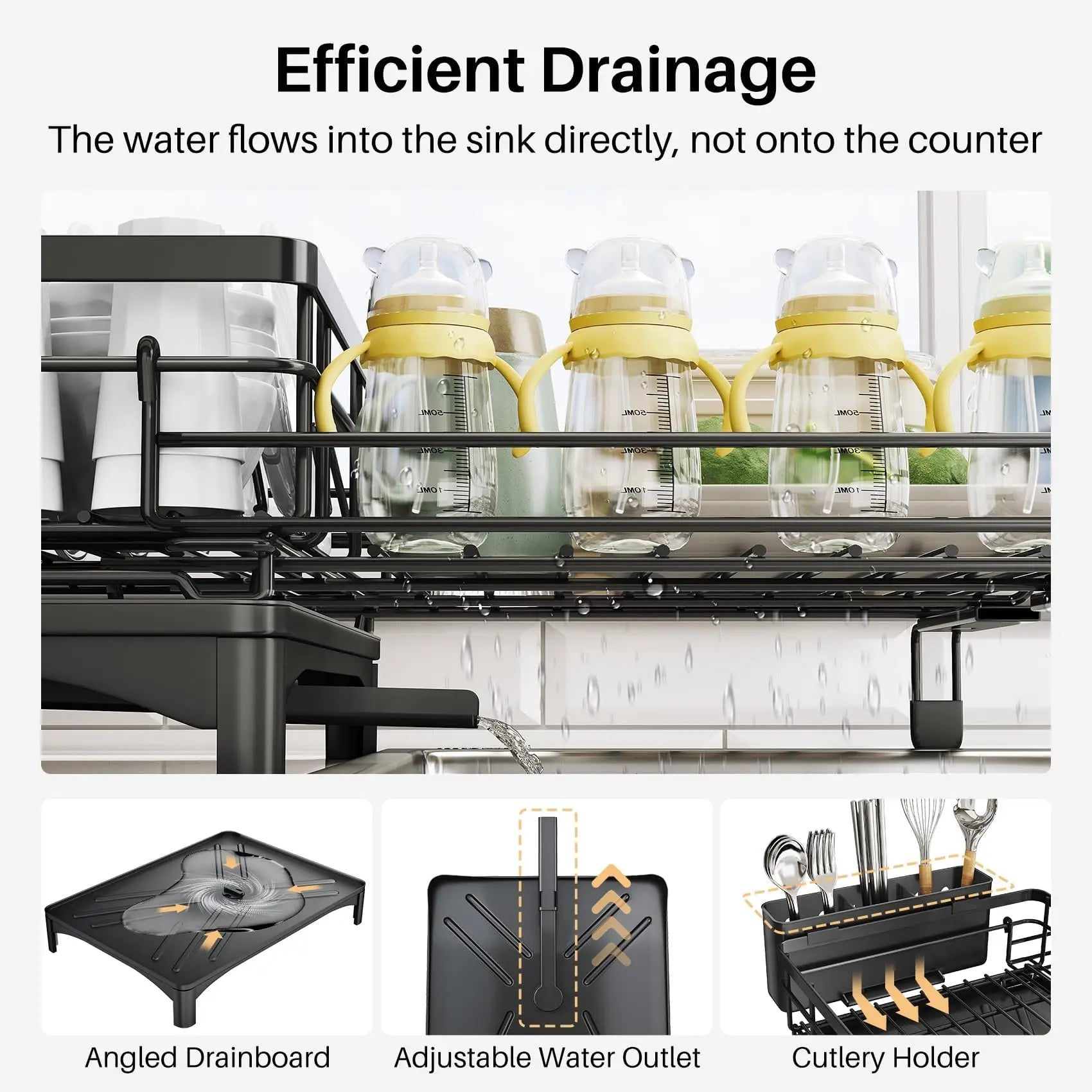 Estante para secar platos, estante para platos extensible, escurridor de platos grande para fregadero para encimera de cocina, colador de platos de acero inoxidable