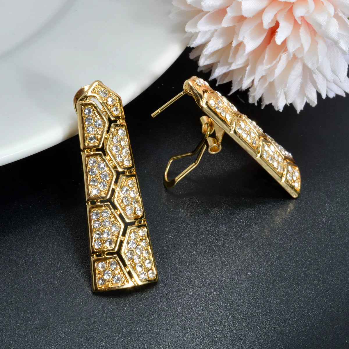 Sunny Jewelry-Conjunto de boda nupcial, circonita de acorita, pendientes chapados en oro clásico, collar, pulsera, anillo para mujer, regalo de aniversario