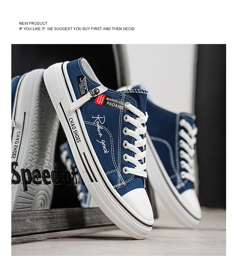 Zapatillas deportivas para hombre, zapatillas de lona transpirables con punta cerrada, mocasines a la moda para hombre, Zapatos para caminar al aire libre 2025, Zapatos de hombre