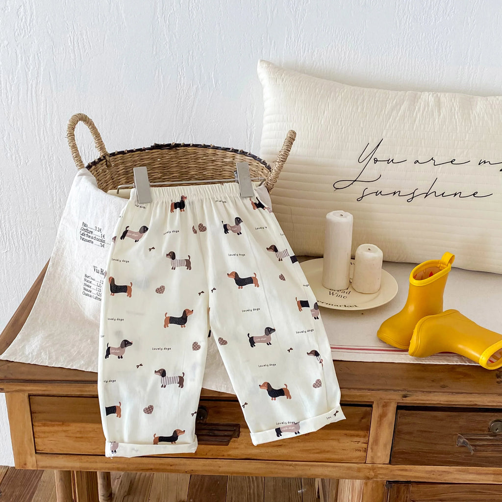 Pantalones sueltos informales para niños, ropa de primavera y verano, nuevos pantalones finos, simples y versátiles, ropa exterior, pantalones con estampado de dibujos animados para niños y niñas