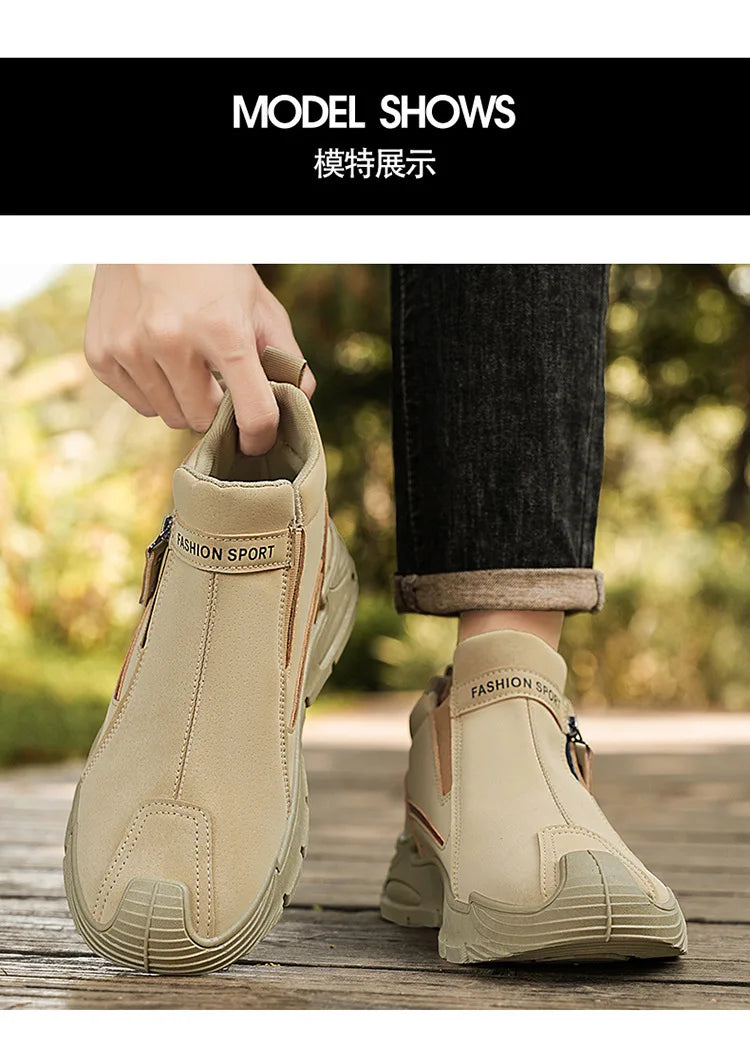 Botas de plataforma de diseñador de moda para hombre, zapatos de trabajo informales con cremallera para exteriores, antideslizantes, resistentes al desgaste, nuevo estilo, 2025