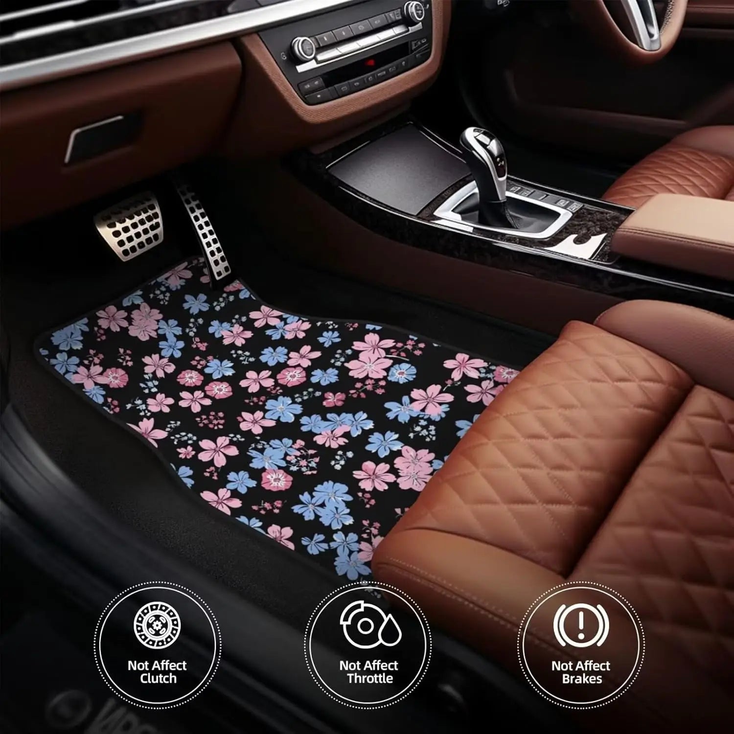 Alfombrillas para el suelo del coche con estampado Floral, bonitas alfombras para el suelo del asiento trasero delantero con flores, juego completo de accesorios para Interior de coche, regalo de decoración