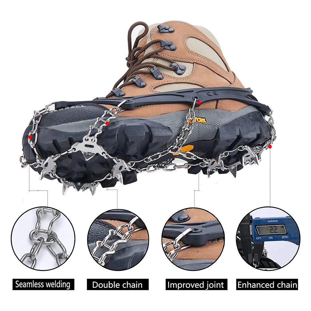 Crampones zapatos 19 picos hielo nieve agarre zapatos Camping antideslizante escalada proteger para correr caminar senderismo en nieve hielo