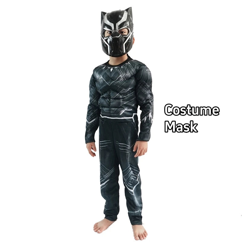 Disfraz de Pantera Negra para niños, mono con músculos, superhéroe, Pantera Negra, Cosplay, máscara, garras, disfraces de Halloween para niños