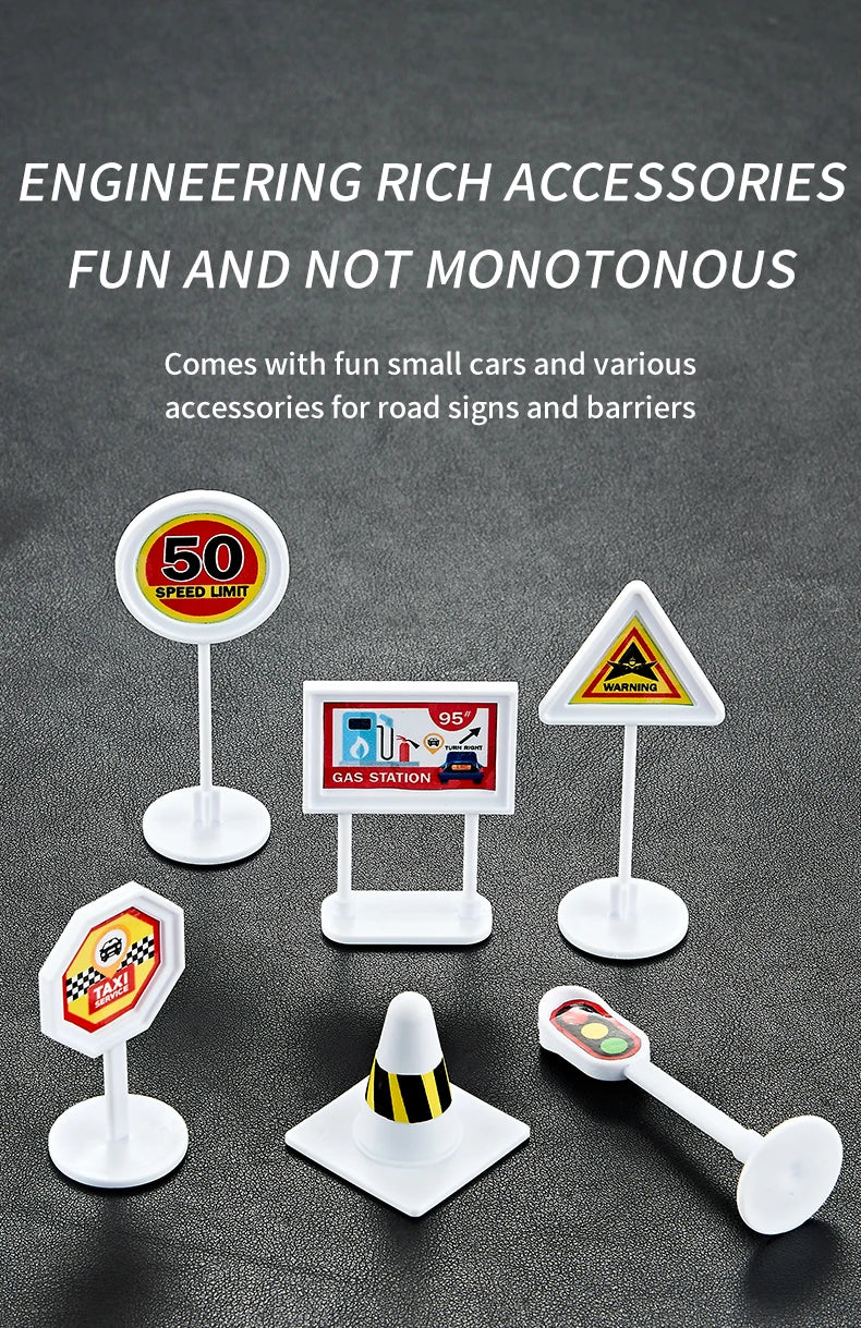 Modelo de avión para niños, juguetes, modelo inercial, aviones de simulación, juguetes multifuncionales, 3 coches aleatorios, 1 helicóptero, 6 señales de tráfico