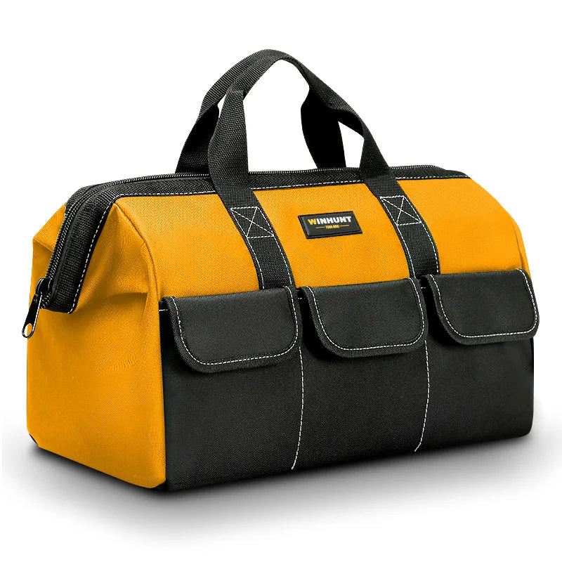 Bolsa de herramientas para hombres, bolsa de herramientas resistente, bolsa de boca ancha para varios instrumentos, electricista carpintero mecánico (amarillo)