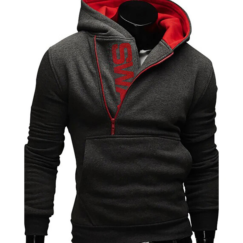 Sudadera con capucha de manga larga para hombre, suéter con cremallera, cuello alto, chaqueta superior, abrigo, color negro