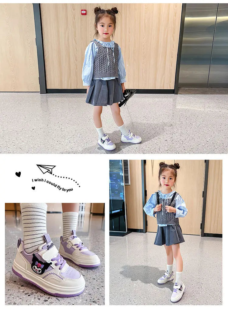 Zapatos informales para niños, zapatillas deportivas de cuero PU con dibujos animados para primavera y otoño, zapatos antideslizantes rosas Pruple, talla 22-36