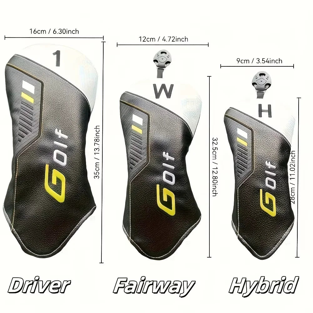 Juego de fundas para cabeza de palo de Golf, Material PU bordado resistente, cubierta protectora para palos de Golf resistente al agua y duradera, 1/4 Uds.