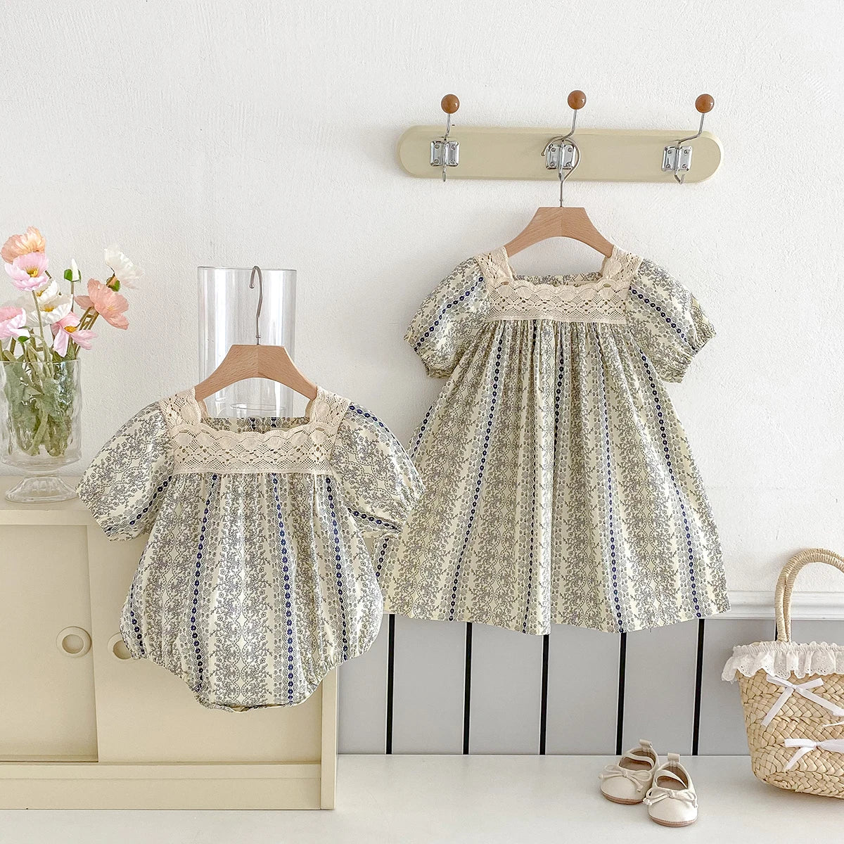 Vestido Vintage de encaje Floral para niña, Vestido de princesa de manga corta, Vestido de verano, disfraces informales, ropa para niños, ropa para niños