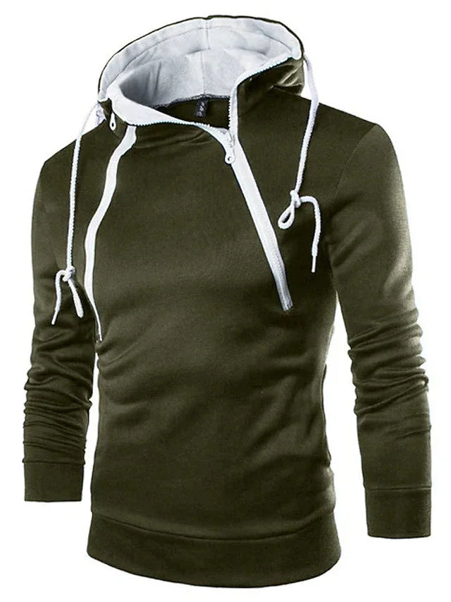 Sudadera con capucha de manga larga para hombre, suéter con cremallera, cuello alto, chaqueta superior, abrigo, color negro