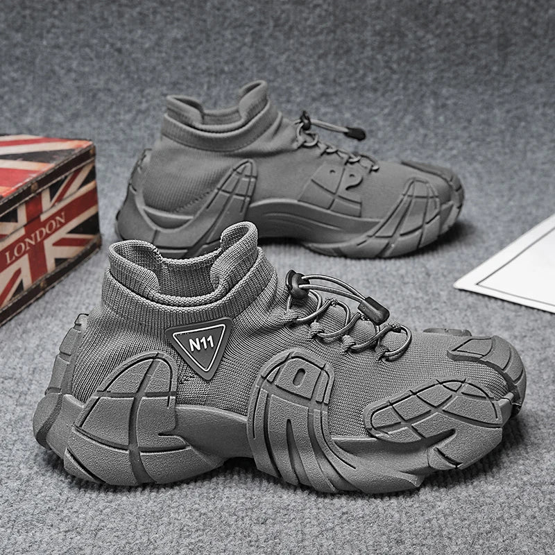 Zapatillas de deporte informales de talla grande 45, zapatos deportivos con suela de pulpo de diseñador para hombre, zapatos de gimnasio con plataforma aumentada de altura de tela de cuero de moda