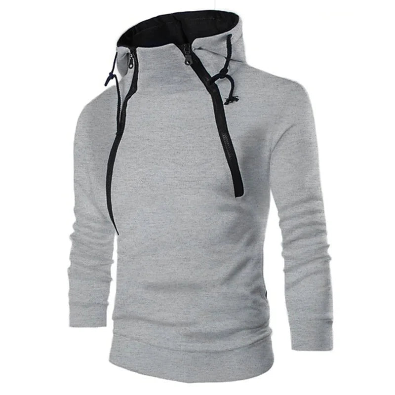 Sudadera con capucha de manga larga para hombre, suéter con cremallera, cuello alto, chaqueta superior, abrigo, color negro