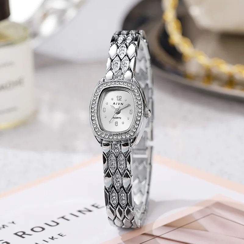 2026 nuevo reloj de cuarzo Retro para mujer, exquisito reloj de pulsera con forma de barril de vino con tachuelas de diamantes, Relojes de pulsera Dropshipping