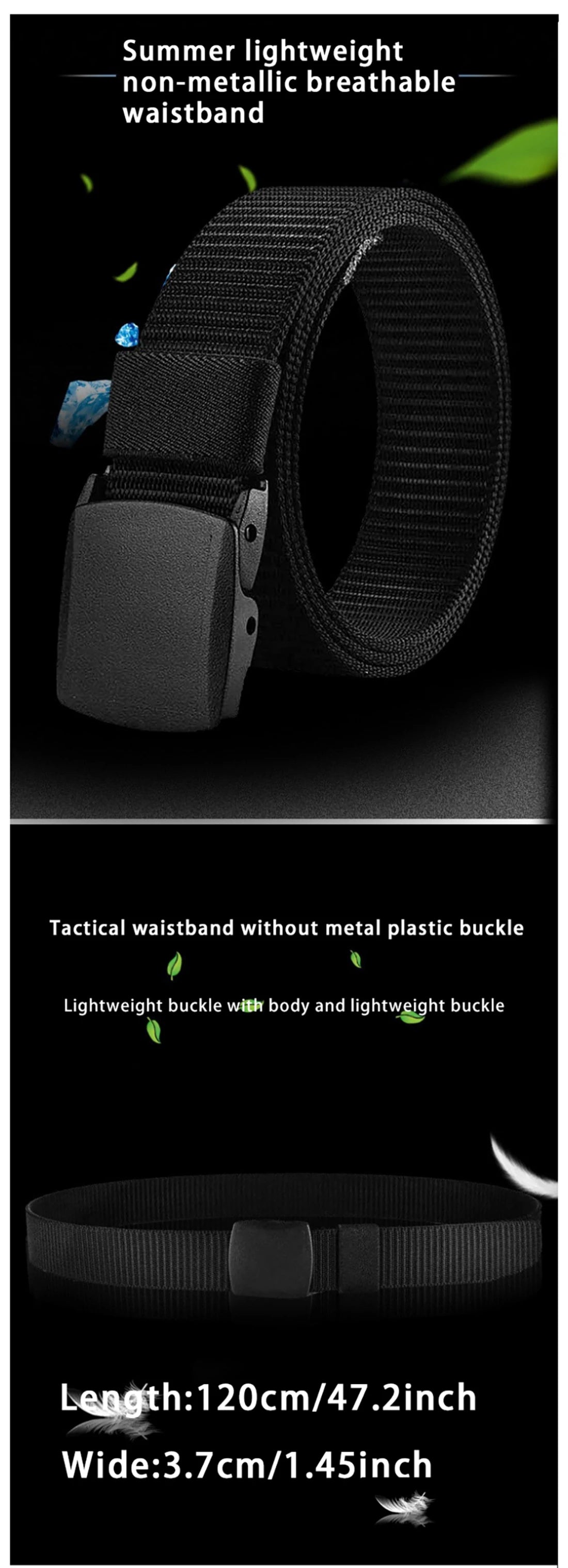 Cinturón de lona para hombre, hebilla de plástico, cinturón táctico de nailon sin Metal, cinturón para mujer