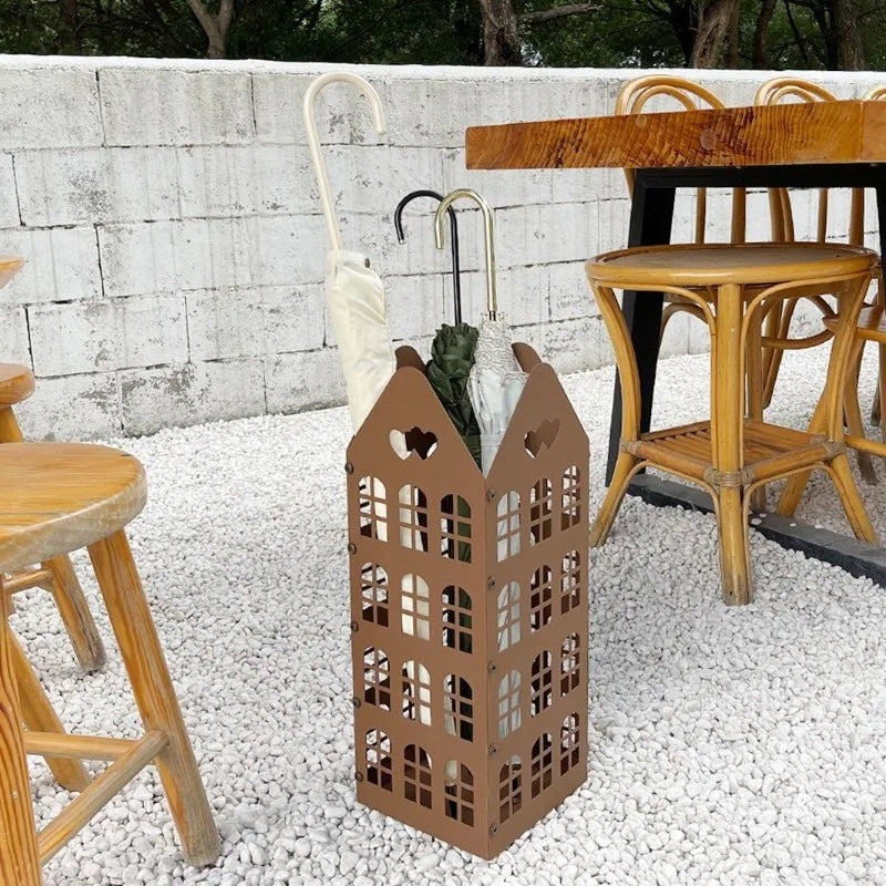 Cubo de Metal para paraguas, soporte moderno para paraguas, cesta para paraguas hueca de entrada elegante, cajas de almacenamiento para paraguas de negocios para interiores