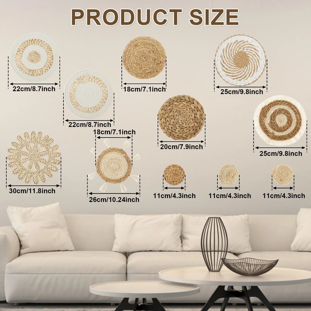 11 Uds. Decoración de cesta de pared tejida, decoración de pared de mimbre decorativa, cestas de pared de mimbre hechas a mano, cesta de pared estética, decoración tejida