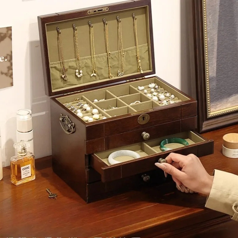 Caja de almacenamiento de joyería de madera de nogal, cajas de mano para pulseras y pendientes, estuche de exposición para collares, organizador grande, Estuches para joyería