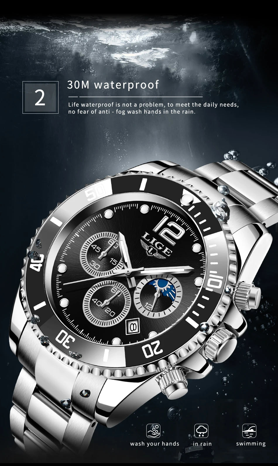 Reloj Masculino LIGE, nuevo reloj de cuarzo militar para hombre, relojes impermeables de lujo a la moda, cronógrafo con fecha de negocios para hombre