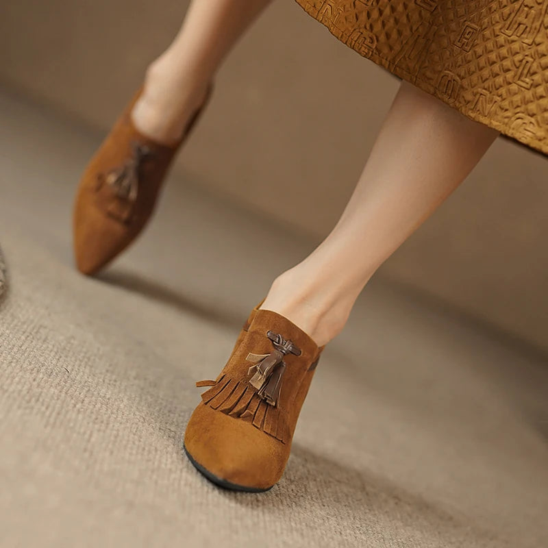 2025 primavera zapatos de mujer puntiagudos tacón grueso zapatos de tacón alto de gamuza de oveja zapatos con hebilla de cinturón para mujer zapatos de mujer