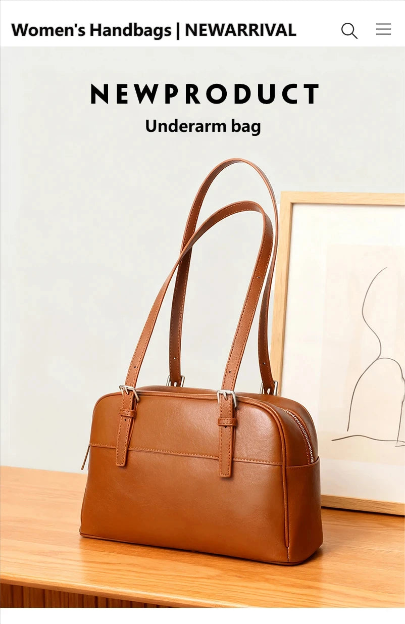 Bolso de Mano para Mujer 2025, Nuevo Bolso Boston, Bolso Bowling, Bolso de Hombro de Cuero Genuino, Bolso de Mujer