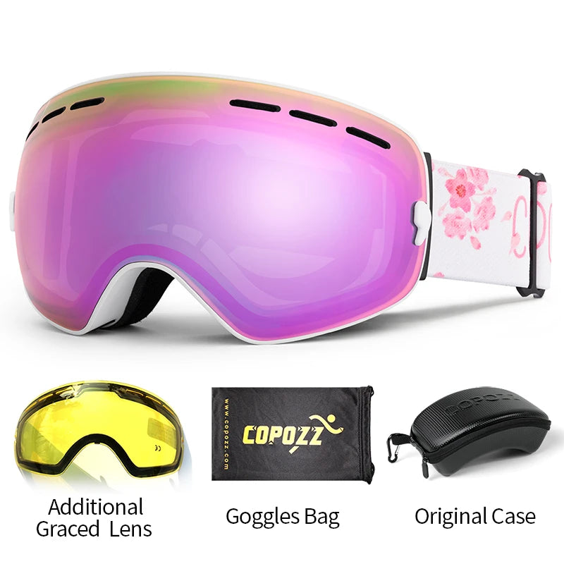 Marca COPOZZ, gafas de esquí profesionales, lentes de doble capa, antiniebla UV400, gafas de esquí grandes, esquí, Snowboard, hombres y mujeres, gafas de nieve