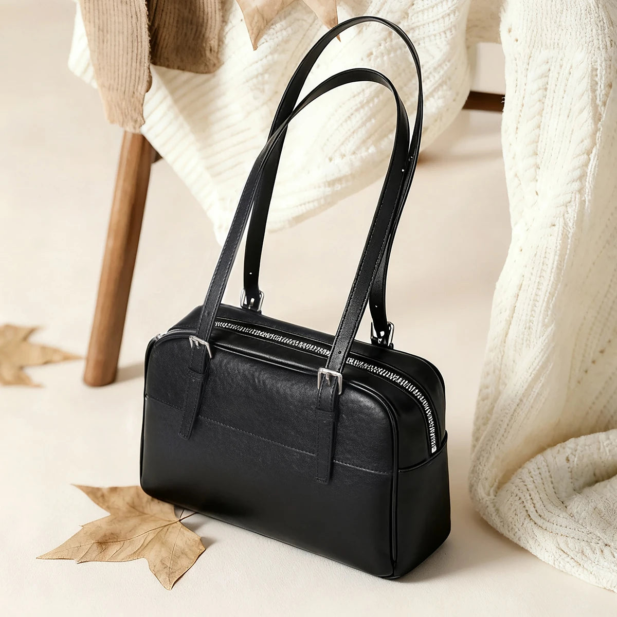 Bolso de Mano para Mujer 2025, Nuevo Bolso Boston, Bolso Bowling, Bolso de Hombro de Cuero Genuino, Bolso de Mujer