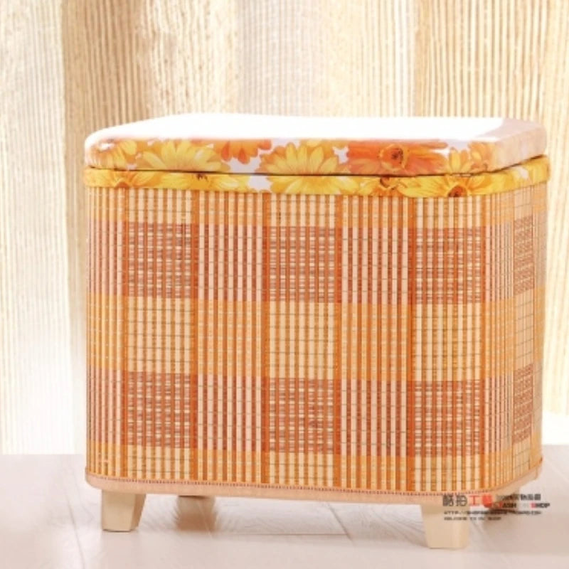 Taburete de almacenamiento tejido de bambú ecológico, caja organizadora multifuncional de madera, banco de sofá para pasillo, balcón, reposapiés para zapatos